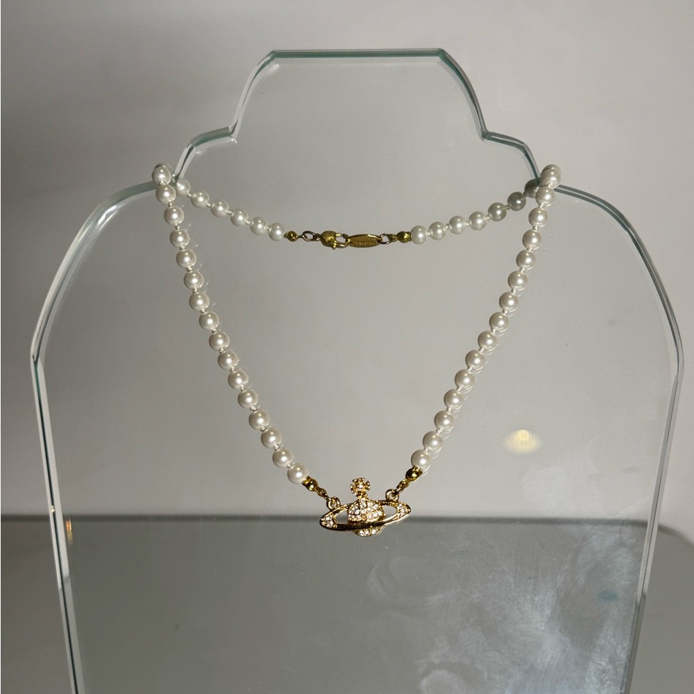Vivienne Westwood Pearl Necklace with Gold Orb Pendant